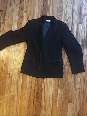 LOFT Black Notched Lapel Blazer with Contrast Stitching